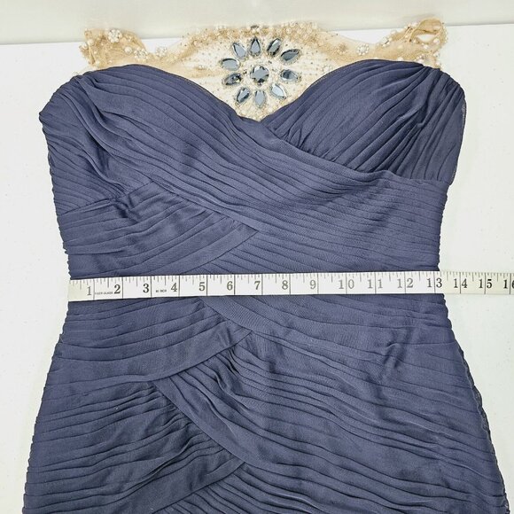 Adrianna Papell Illusion Bodice Jersey Sheath Dress Womens 6 Navy Mini Cocktail - Picture 6 of 16
